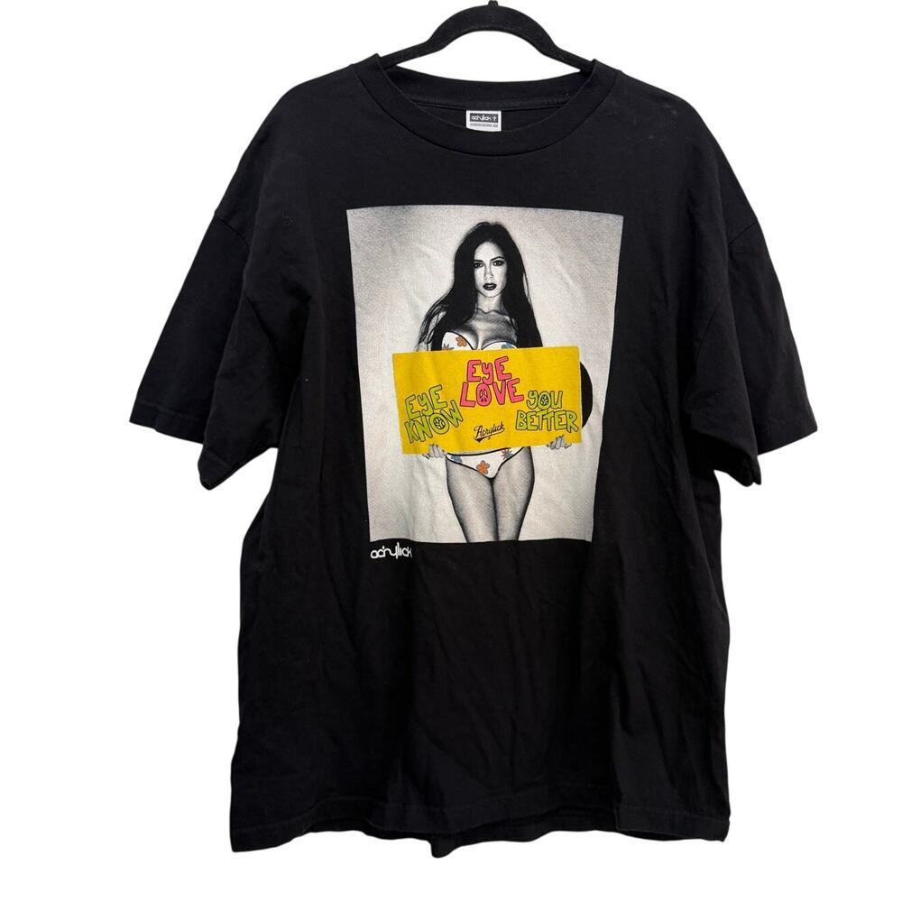 Acrylick "EYE KNOW" Graphic T-Shirt Crew Neck Black Size XL